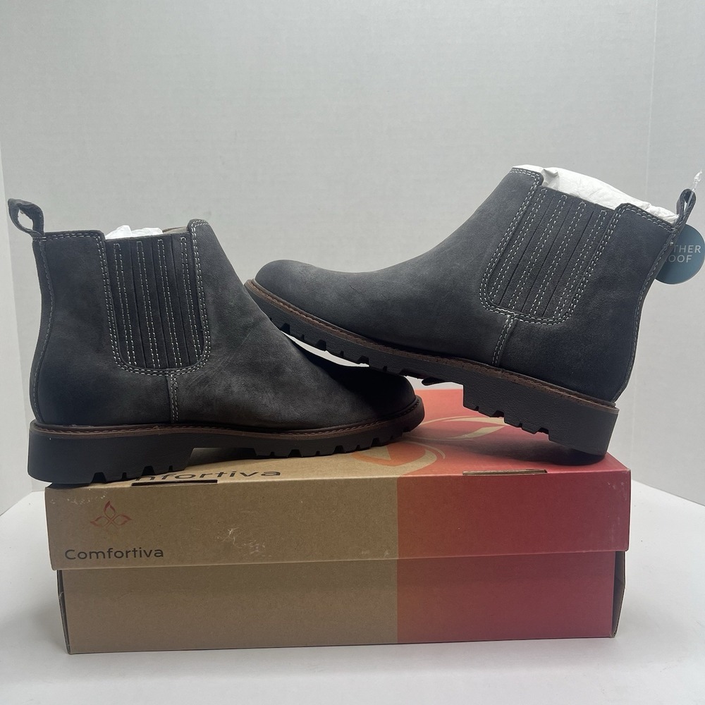 Comfortiva Ledelle Womens 8 M Smoke Suede Chelsea Boots Ankle Waterproof NIB